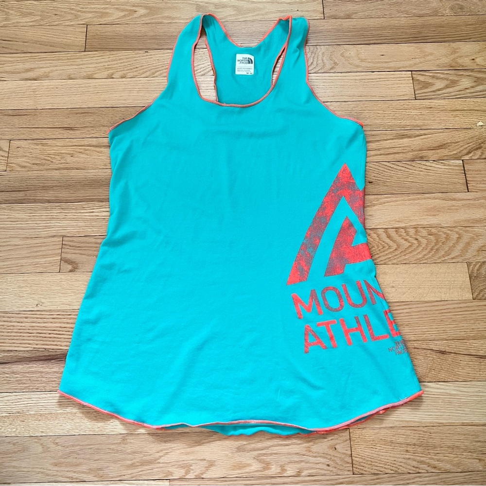THE NORTH FACE Womens Medium Blue/Pink Heathered Racerback Logo Tank Top